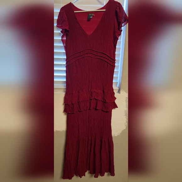 Taylor Burgundy V-Neck Textured Dress - Picture 4 of 15